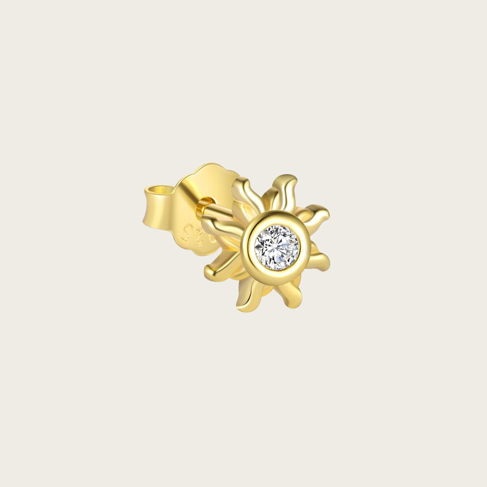 Ultra-petite 18K gold plated stud earrings on a model’s earlobe, showcasing minimalist shine.