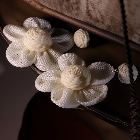 Boho Rattan Floral Drop Raffia Earrings