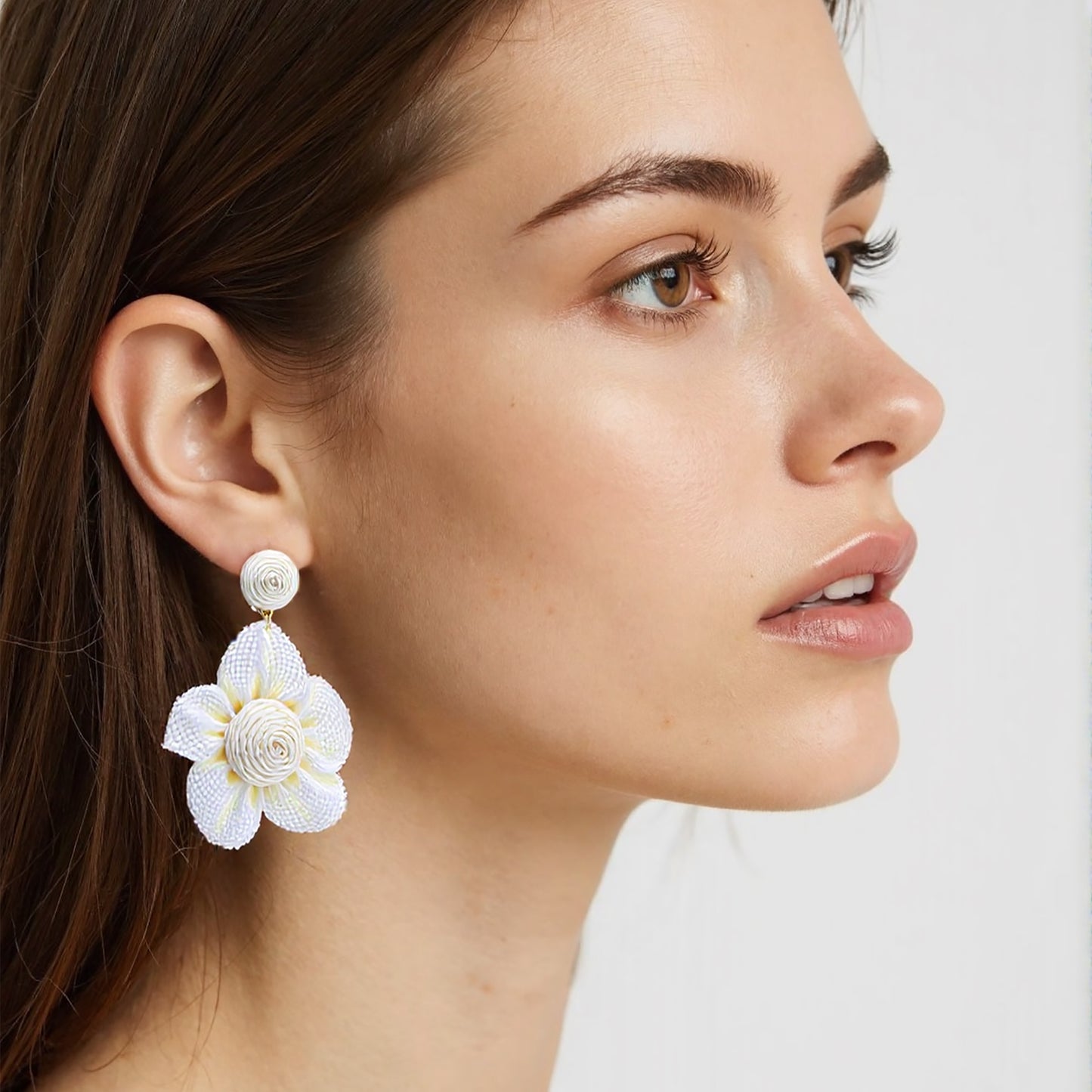 Boho Rattan Floral Drop Raffia Earrings