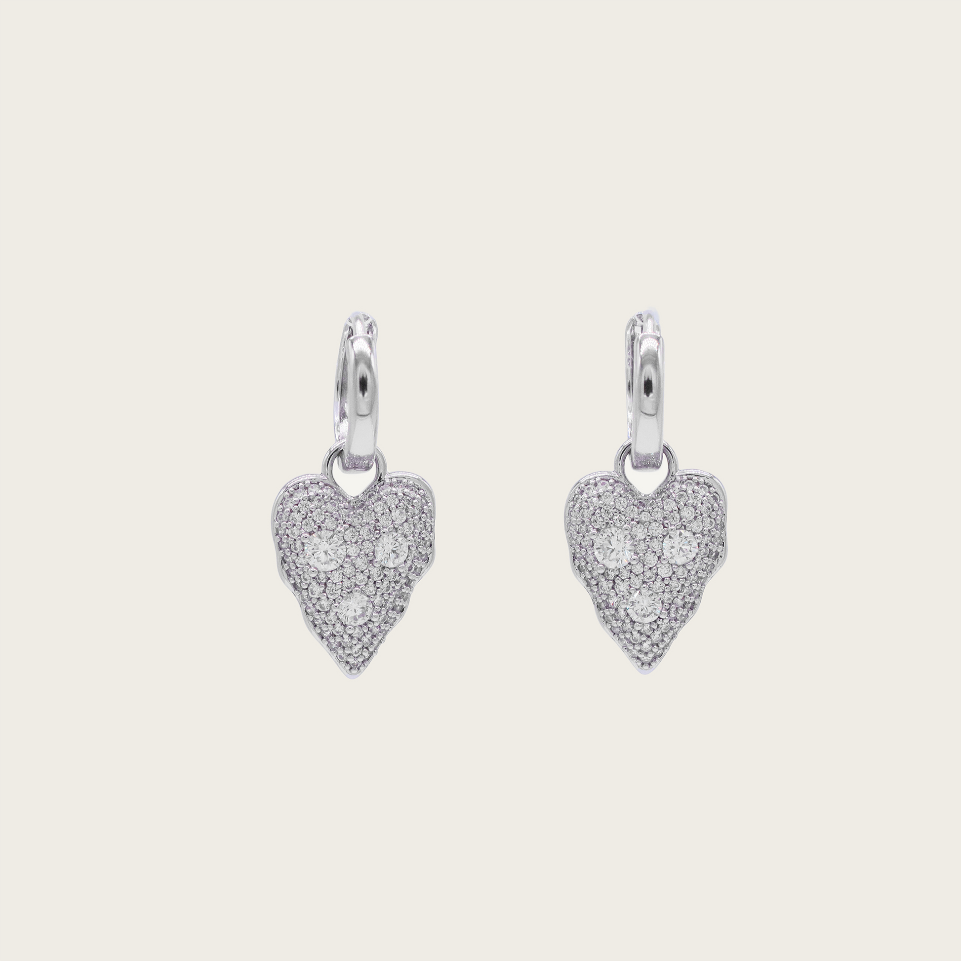 Elegant heart-shaped drop earrings with clustered zircon stones in gold/silver
