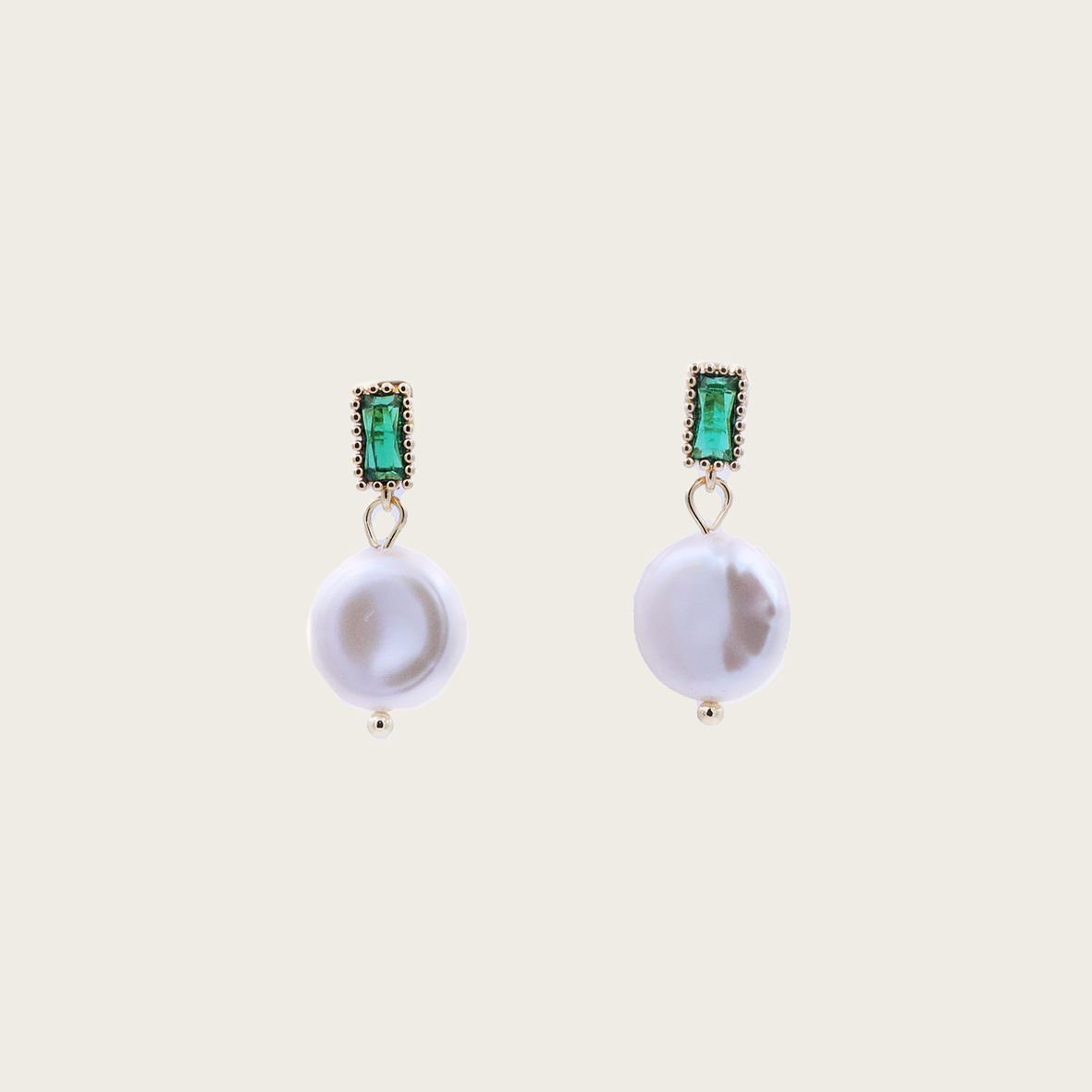 Elegant emerald green and baroque pearl drop earrings
