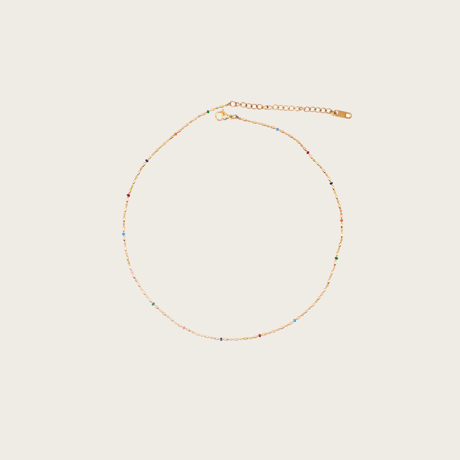 Beaded choker featuring vibrant enamel accents