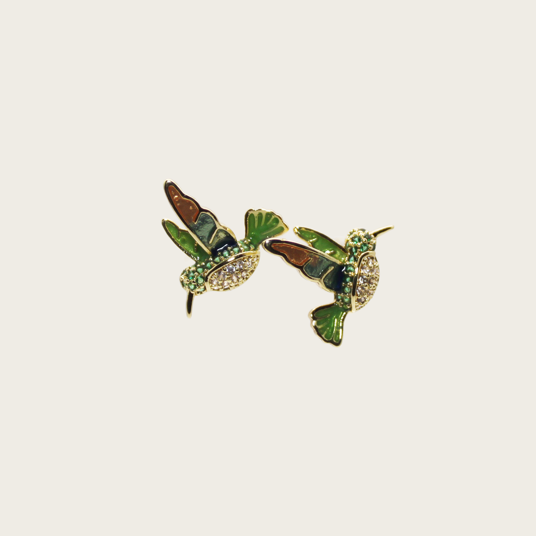 Vibrant hummingbird stud earrings with enamel details