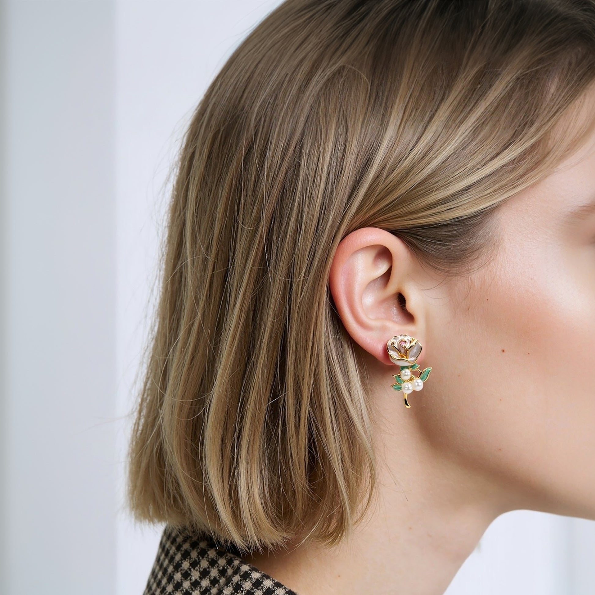 enamel rose stud earrings