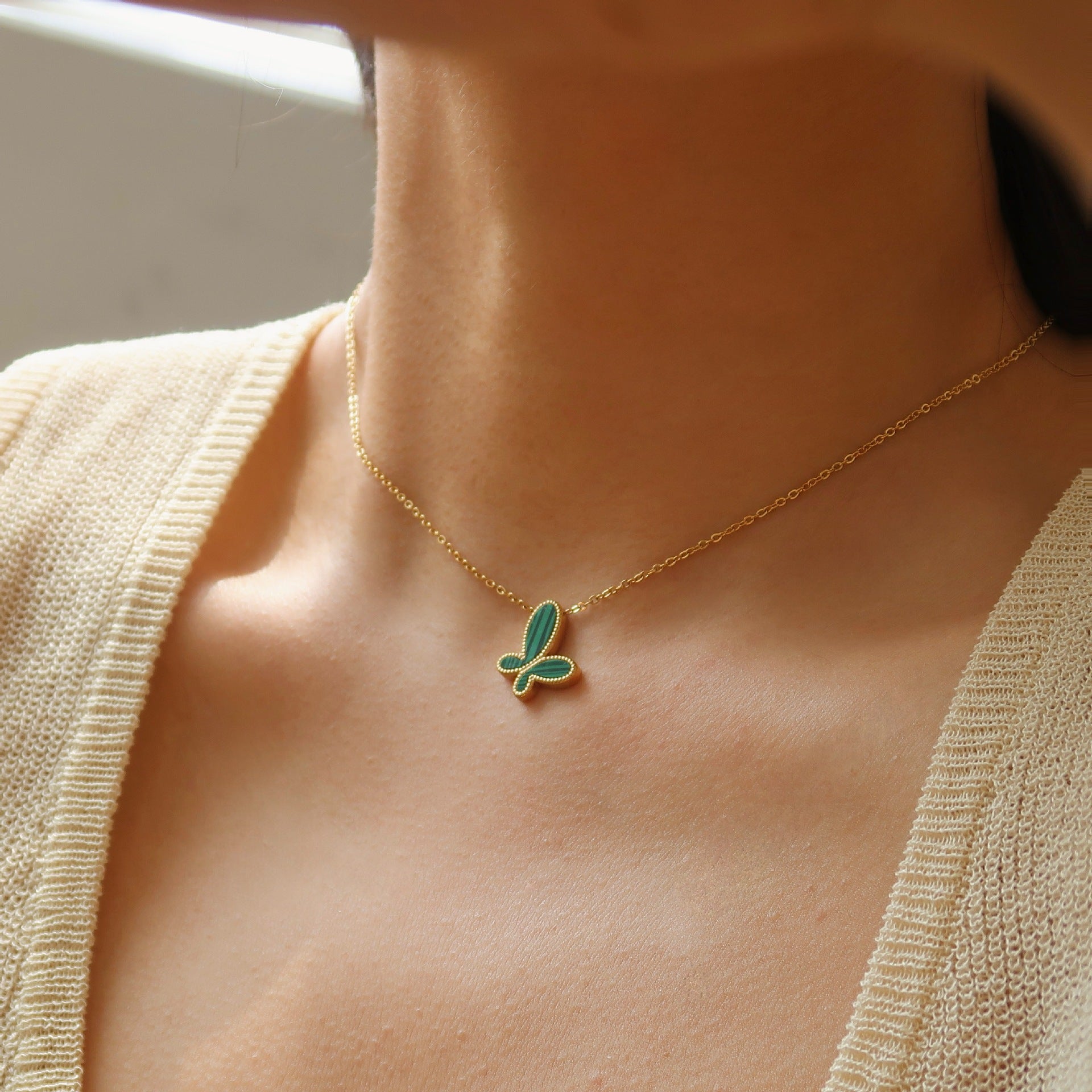 Charming green butterfly pendant necklace, nature-inspired