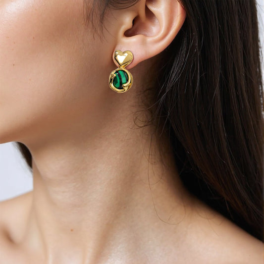 Romantic heart-shaped earrings featuring unique natural stones