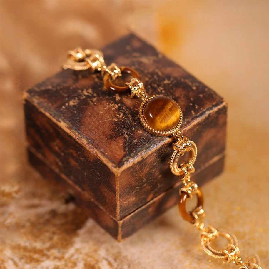 Elegant bracelet with tigerite gemstones, vintage style