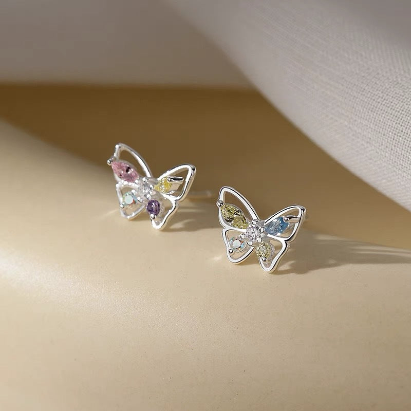 Delicate butterfly stud earrings with vibrant zircon