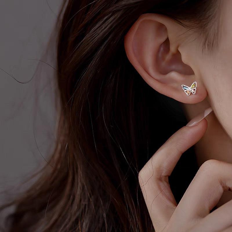 Charming mini butterfly studs with colorful zircon