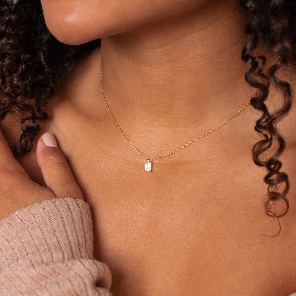 Sleek necklace with a mini cube zircon pendant