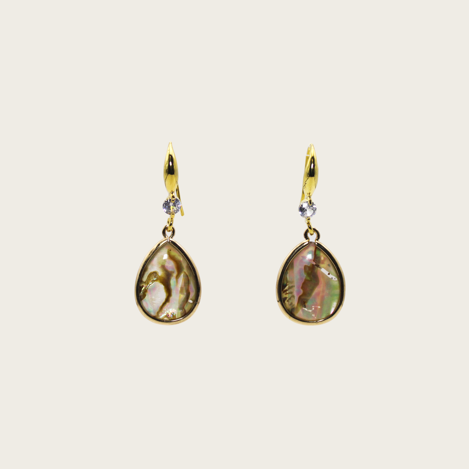 Delicate water drop earrings with natural shell accents