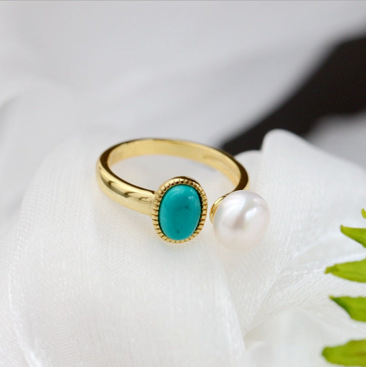 Timeless pearl and turquoise vintage-style ring