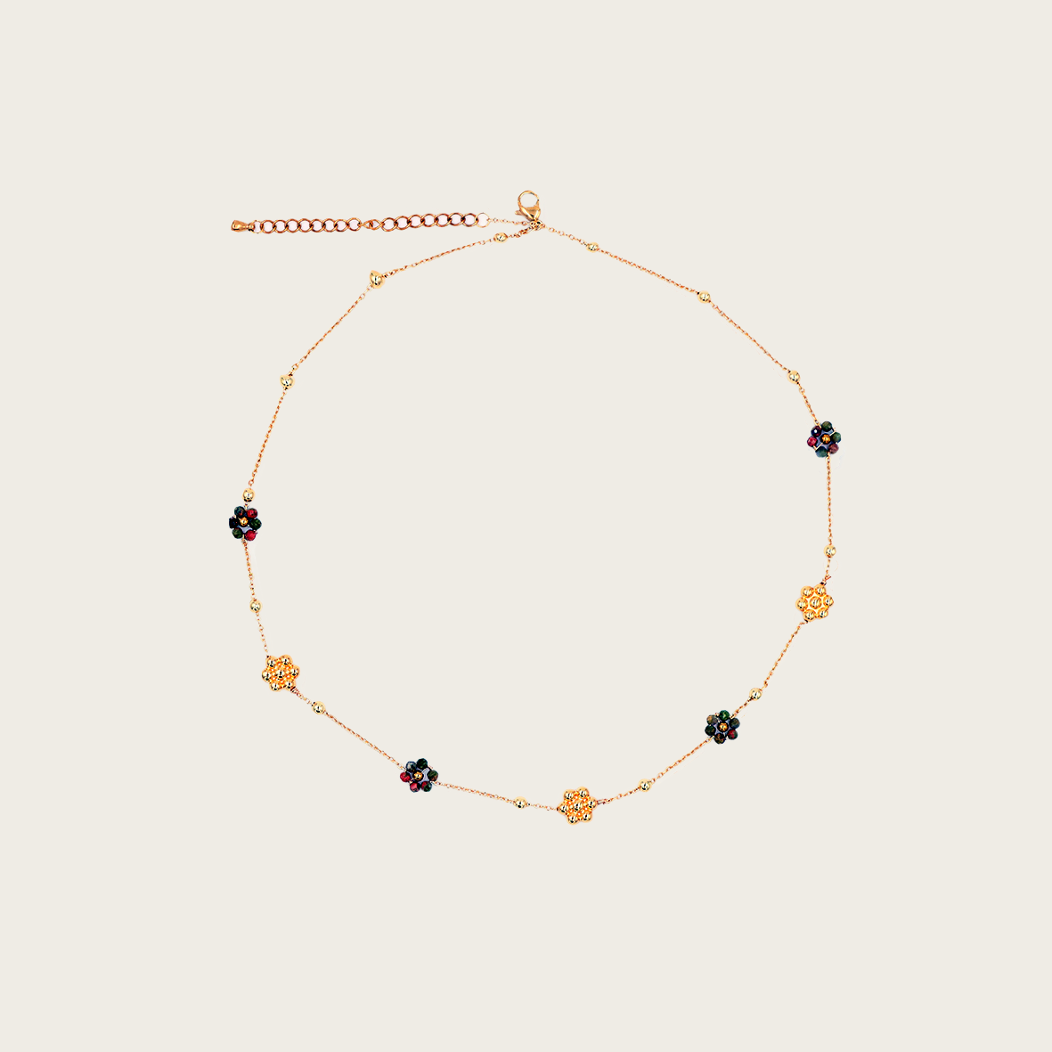 Summer Cute Flower Necklace, showcasing a delicate flower pendant crafted from natural stones in vibrant colors, ideal for sunny days