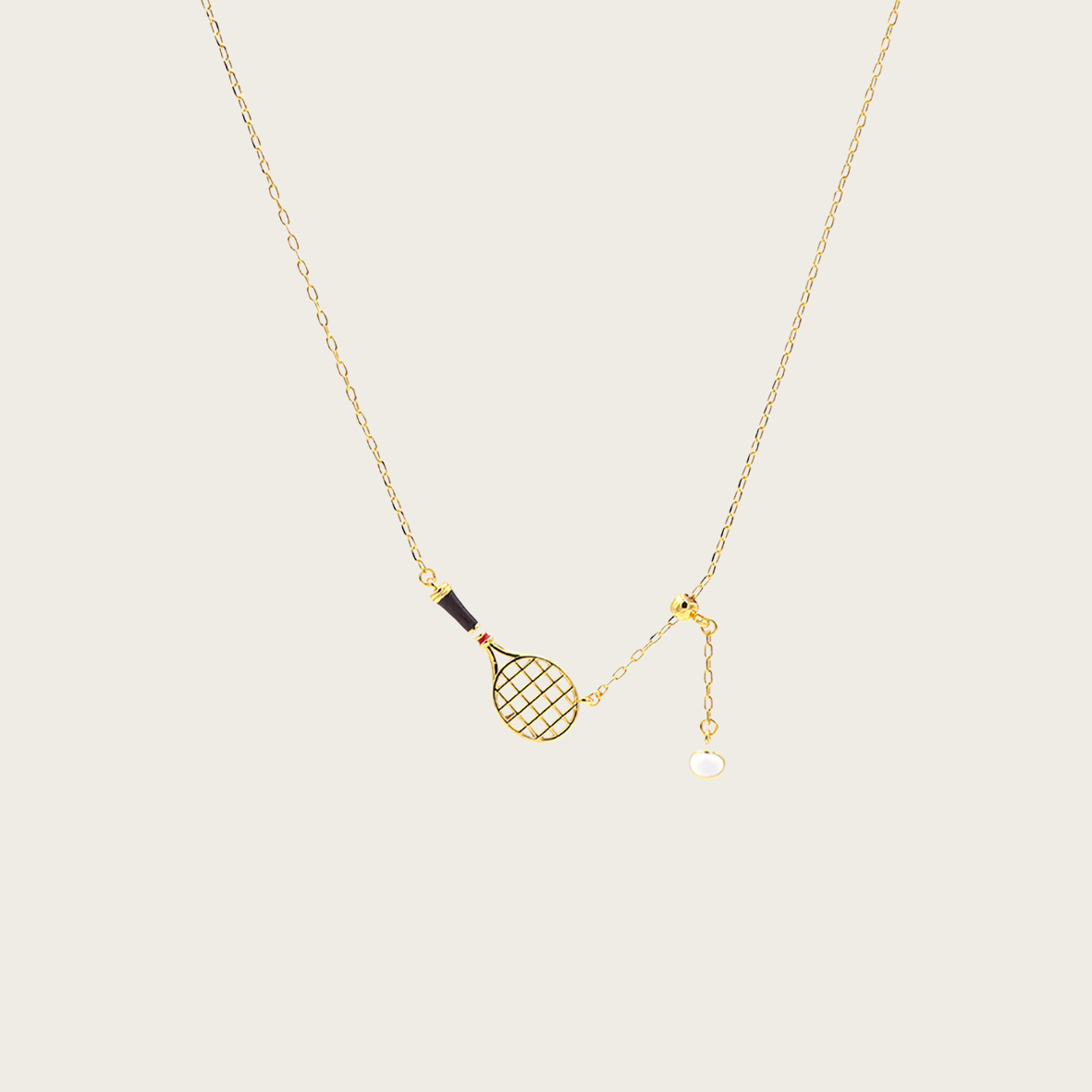 Tennis Racket Charm Necklace with a polished finish, designed for tennis lovers