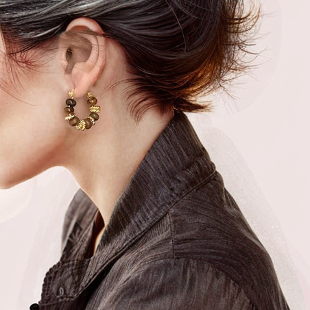 Elegant tigerite beaded hoop earrings, bold design