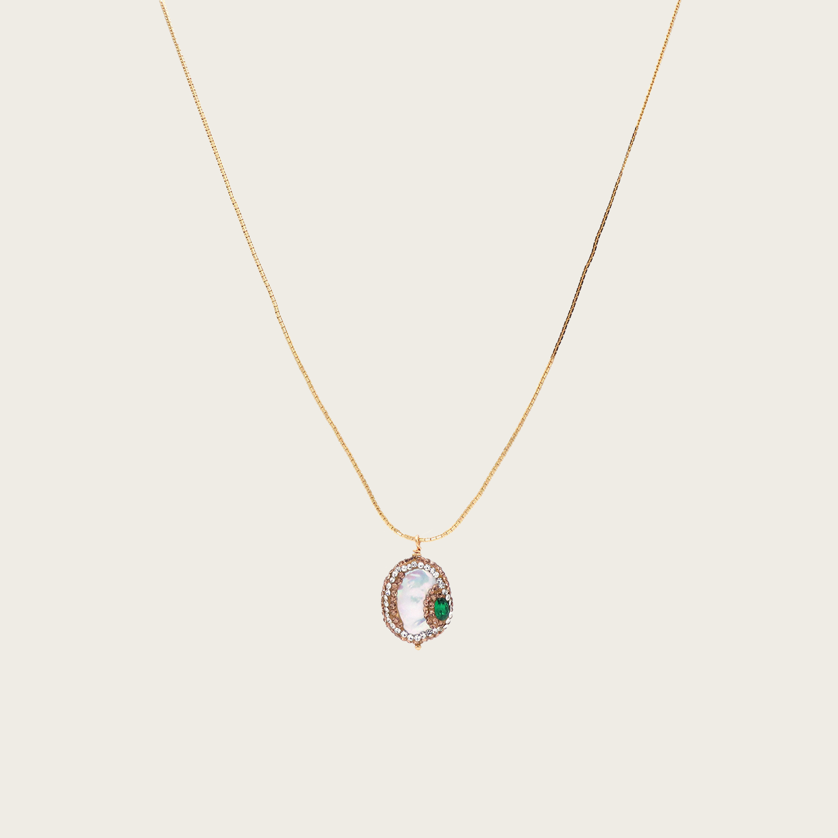 Handcrafted Boho Style Necklace with a stunning mother-of-pearl pendan