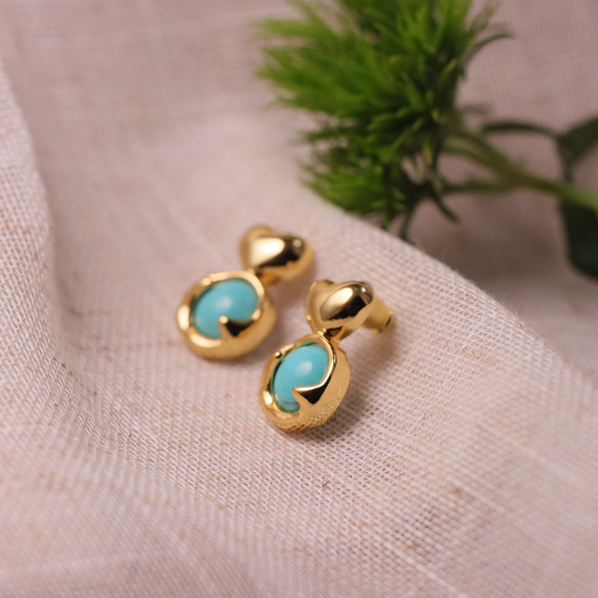 Delicate heart-shaped natural stone stud earrings
