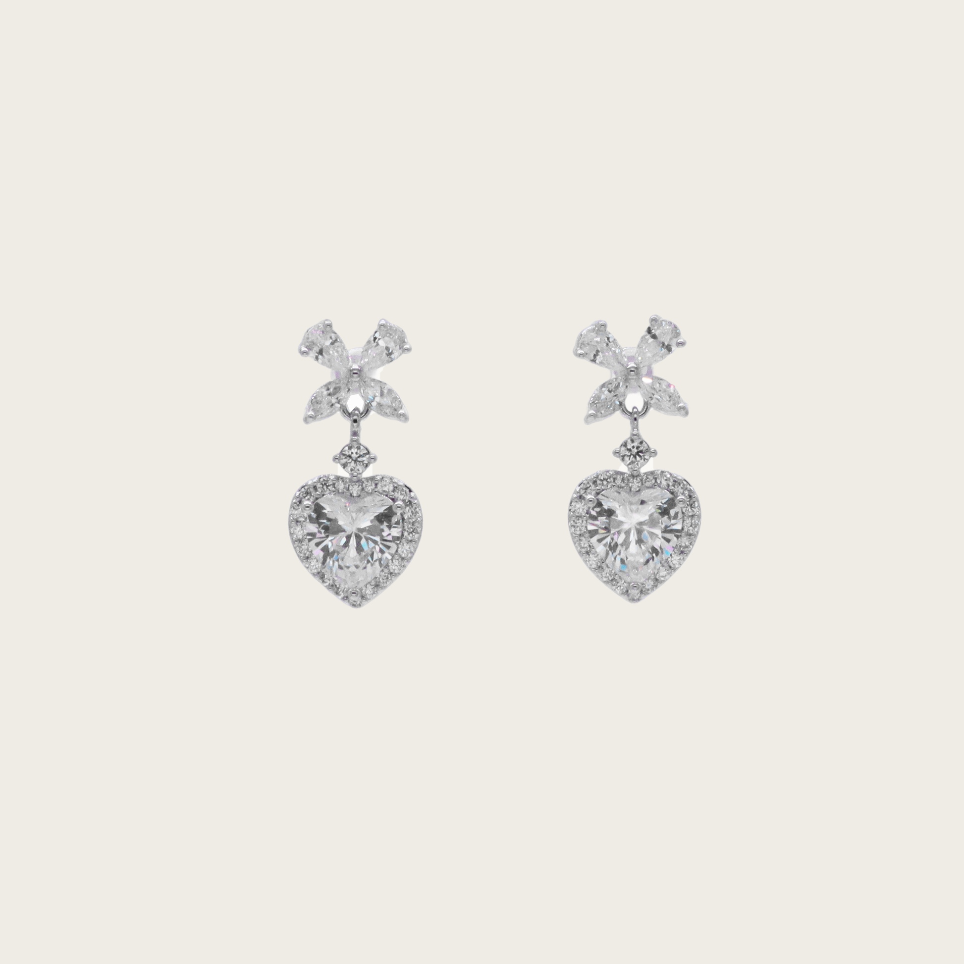 Shiny heart drop earrings with faceted crystal pendant