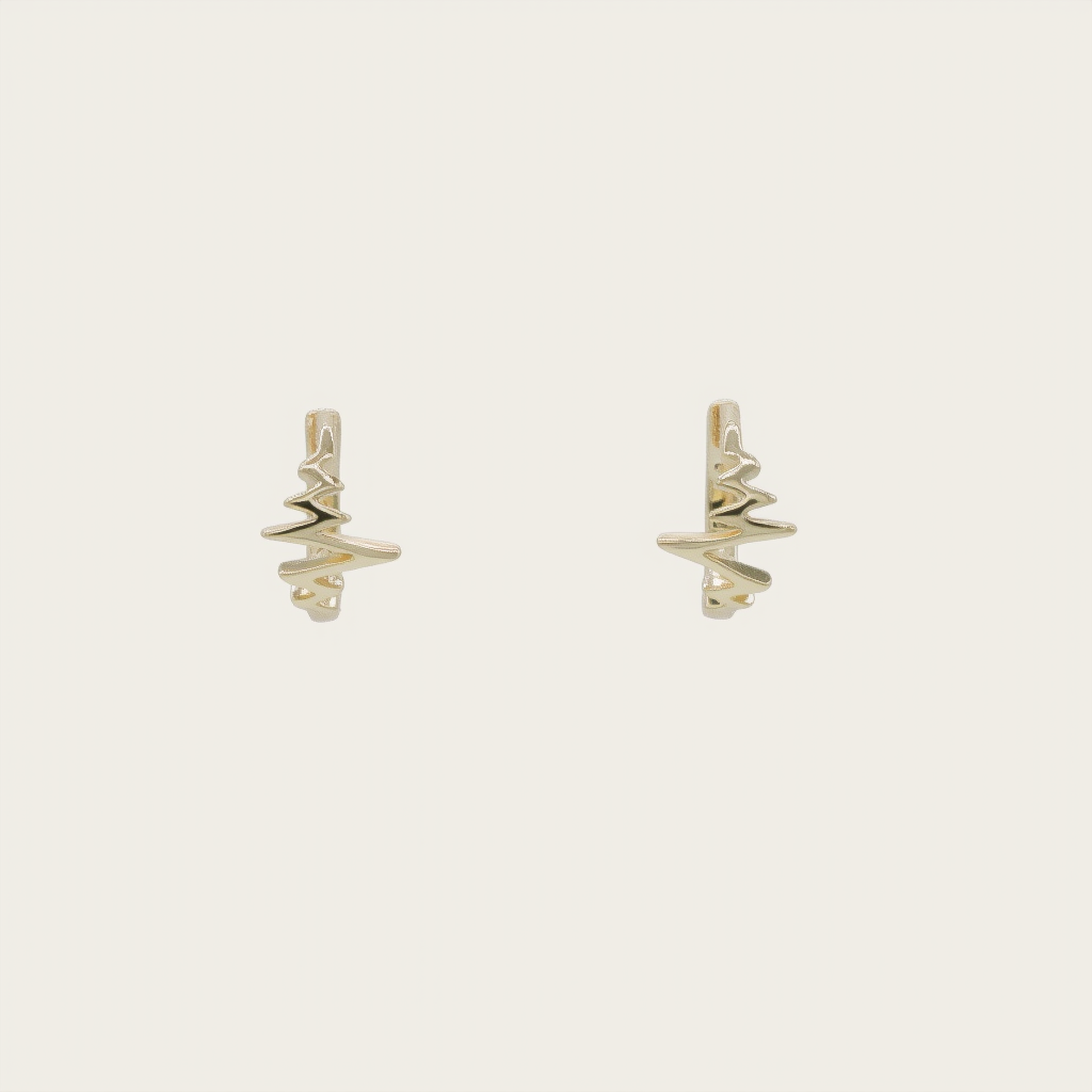 14K gold huggie hoop earrings with a horizontal heartbeat line engraving