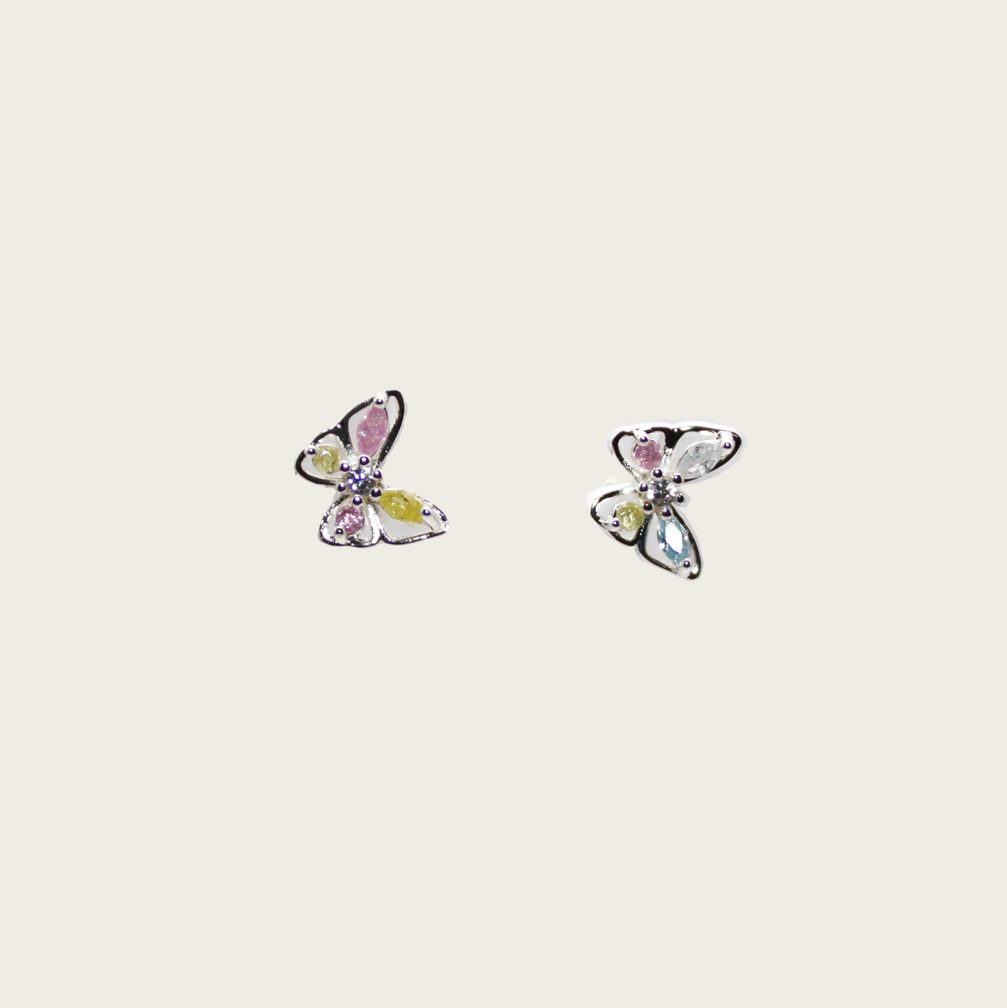 Delicate butterfly stud earrings with vibrant zircon