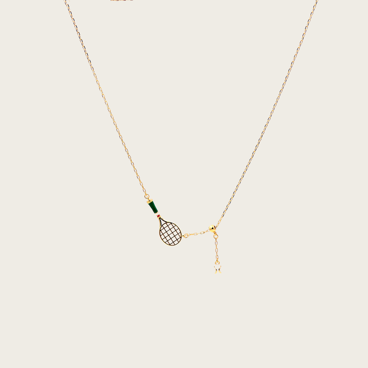 Tennis Racket Charm Necklace with a polished finish, designed for tennis lovers